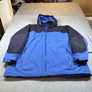 Lands End Aquacheck Jacket Womens 3XL 54/56 Thermolite Hooded Zip Pockets Blue‎